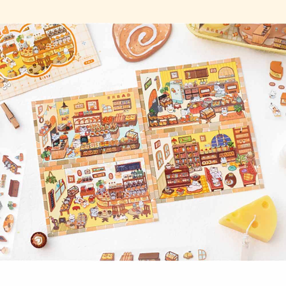 Flavors & Pages(Set of 4) DIY 3D Scene Stickers Cute Miniature Scenes