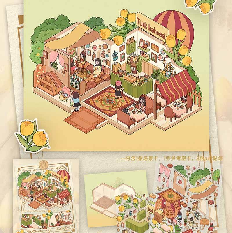 Floral Serenade DIY 3D Scene Stickers 3 Cute Miniature Scenes(L)