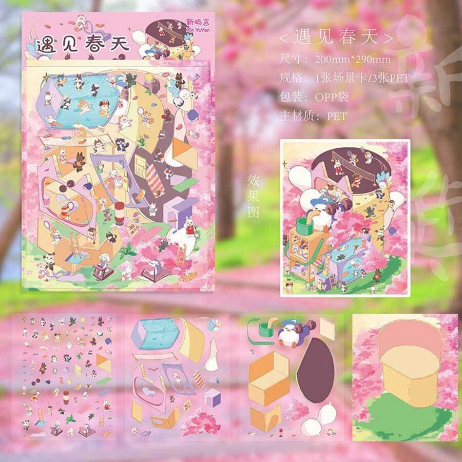 Floral & Foam DIY 3D Scene Stickers 2 Cute Miniature Scenes(L)