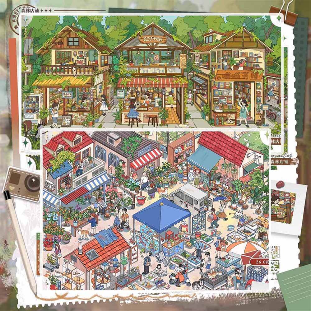 Flower & Bird Market DIY 3D Scene Stickers 2 Cute Scenes(L)