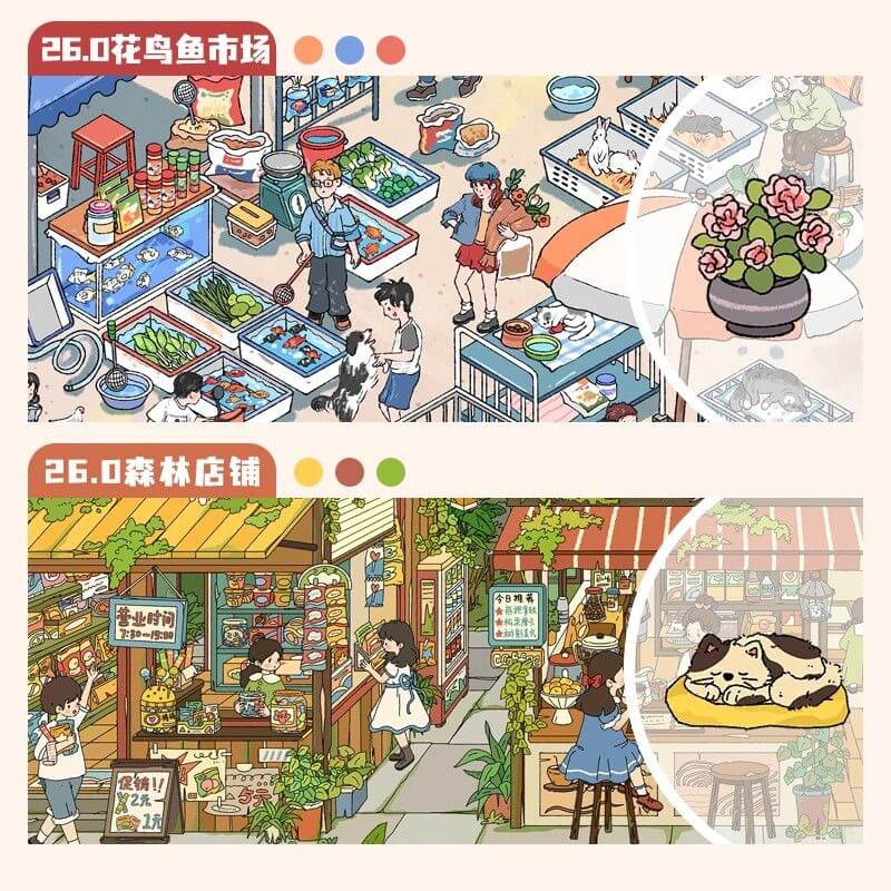 Flower & Bird Market DIY 3D Scene Stickers 2 Cute Scenes(L)