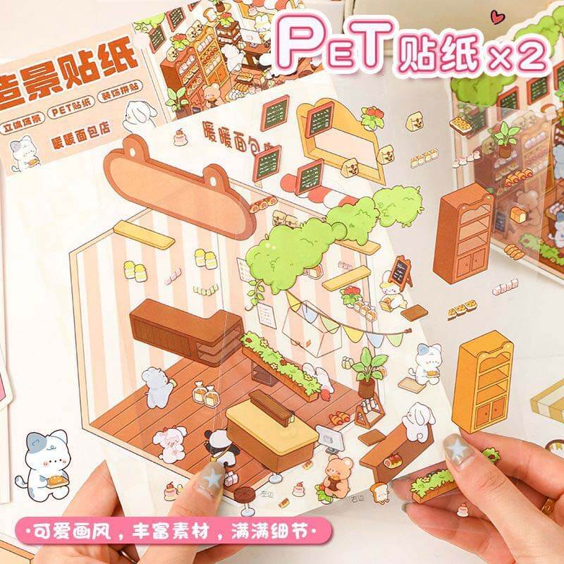 Fluffy Sweet Haven DIY 3D Scene Stickers 4 Cute Miniature Scenes(S)