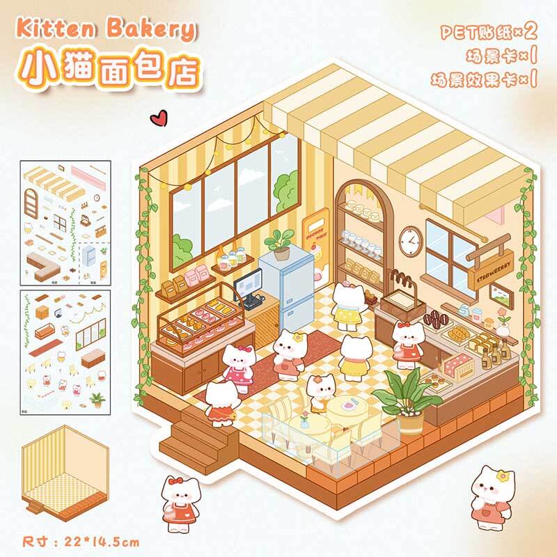Fluffy Sweet Haven DIY 3D Scene Stickers 4 Cute Miniature Scenes(S)