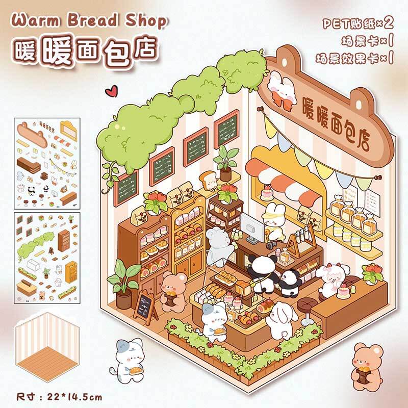 Fluffy Sweet Haven DIY 3D Scene Stickers 4 Cute Miniature Scenes(S)