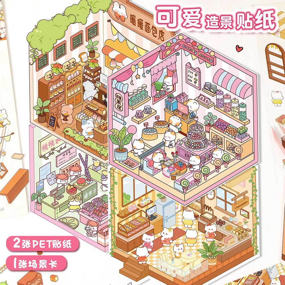Fluffy Sweet Haven DIY 3D Scene Stickers 4 Cute Miniature Scenes(S)