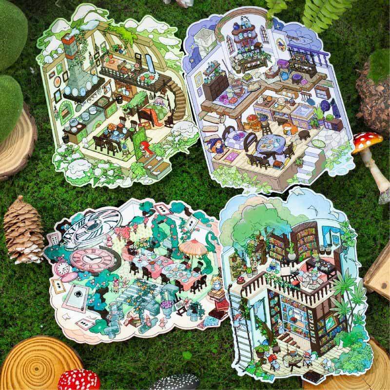Fogwood Fable DIY 3D Scene Stickers 4 Cute Miniature Scenes