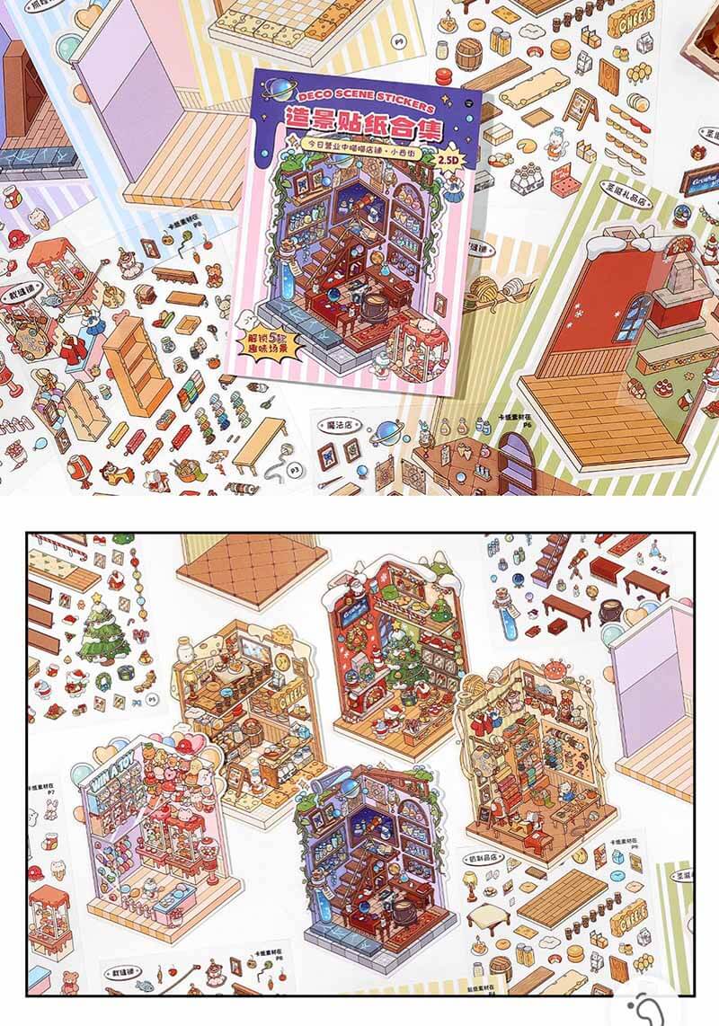 Food Zone Book(Set of 6) DIY 3D Scene Stickers Cute Miniature Scenes(S)