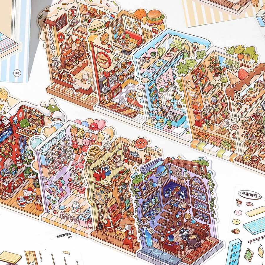 Food Zone Book(Set of 6) DIY 3D Scene Stickers Cute Miniature Scenes