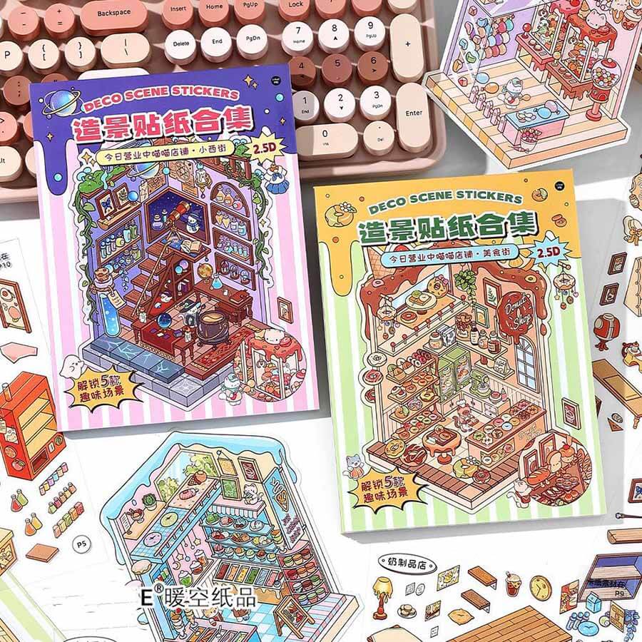 Food Zone Book(Set of 6) DIY 3D Scene Stickers Cute Miniature Scenes