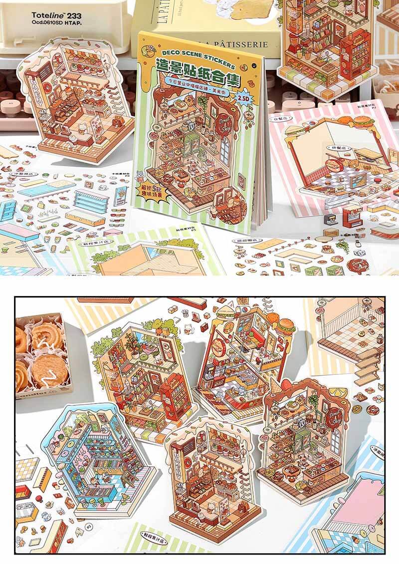 Food Zone Book(Set of 6) DIY 3D Scene Stickers Cute Miniature Scenes(S)