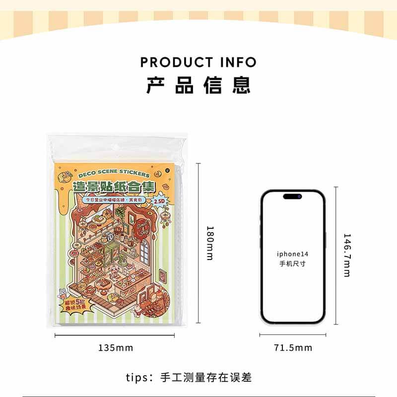 Food Zone Book(Set of 6) DIY 3D Scene Stickers Cute Miniature Scenes(S)