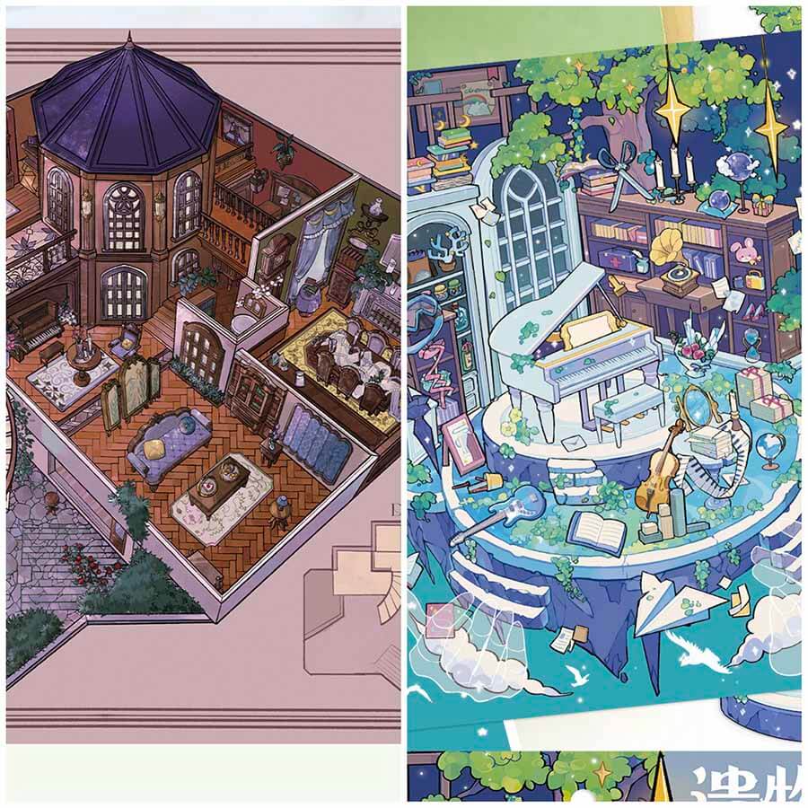 Fringe Isle DIY 3D Scene Stickers 2 Cute Miniature Scenes(L)