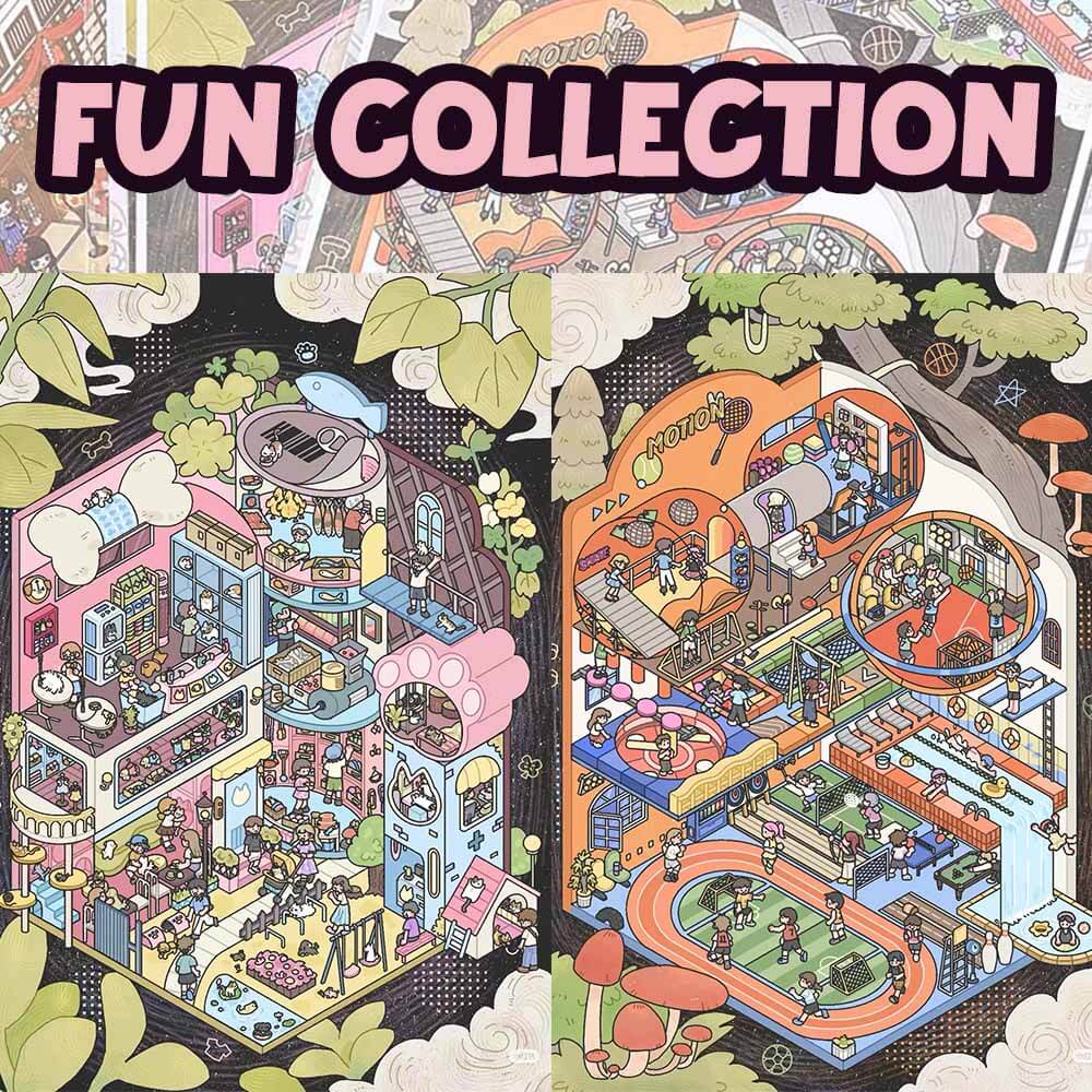 Fun Collection DIY 3D Scene Stickers 2 Cute Miniature Scenes(L)