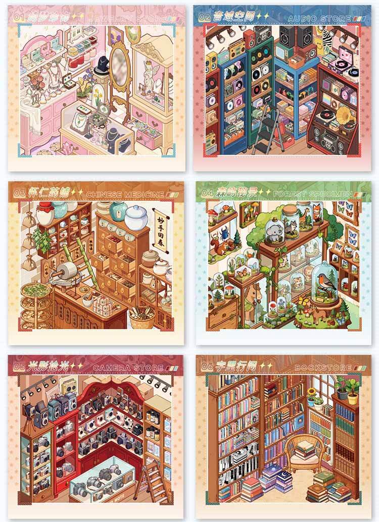 Fun Shelves Book DIY 3D Scene Stickers With Guide Lines(M)