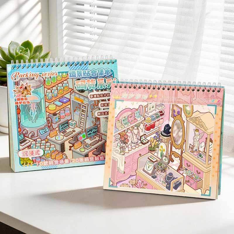Fun Shelves Book DIY 3D Scene Stickers With Guide Lines(M)