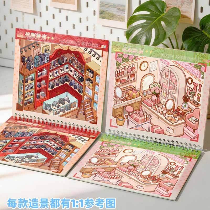 Fun Shelves Book DIY 3D Scene Stickers With Guide Lines(M)