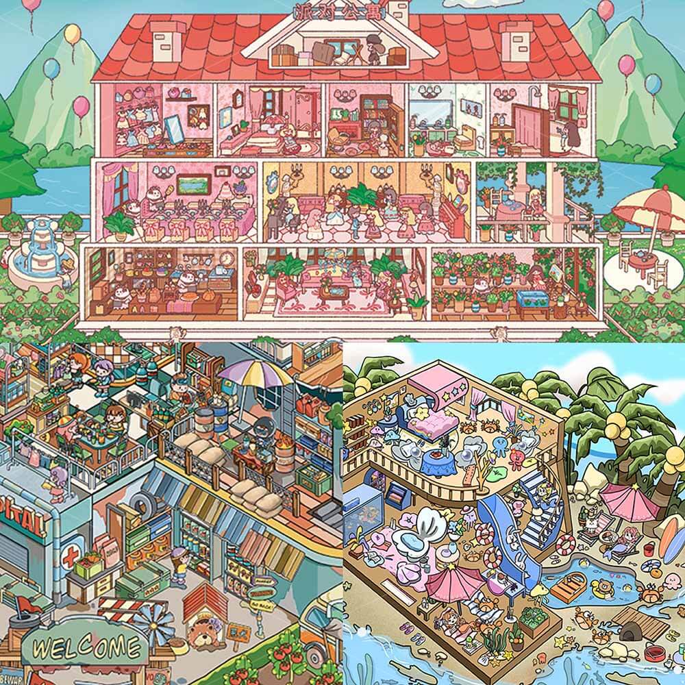 Funky Island Files DIY 3D Scene Stickers 3 Cute Miniature Scenes