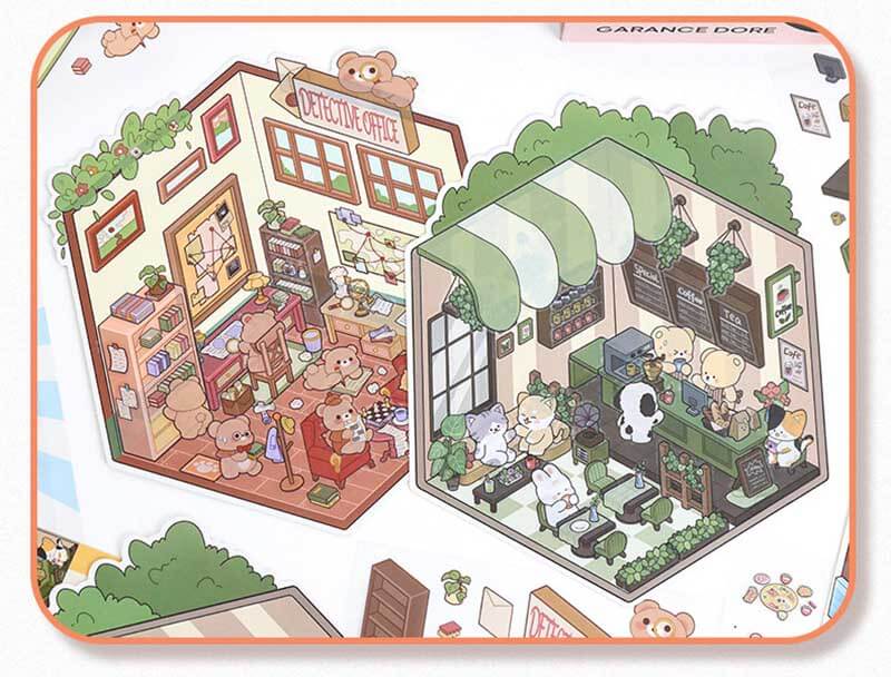 Furry Friends’ Town DIY 3D Scene Stickers 4 Cute Miniature Scenes(M)