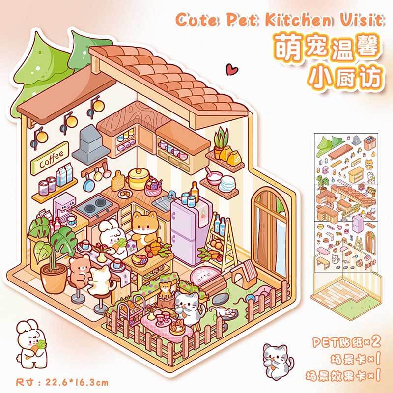 Furry Friends’ Town DIY 3D Scene Stickers 4 Cute Miniature Scenes(M)