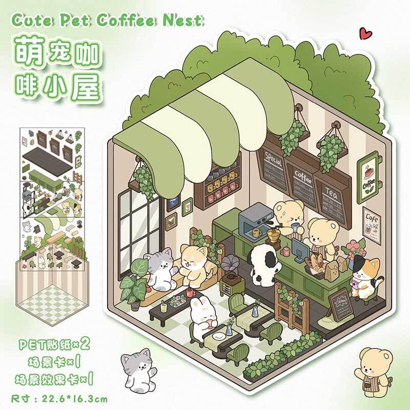 Furry Friends’ Town DIY 3D Scene Stickers 4 Cute Miniature Scenes(M)