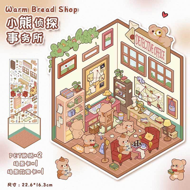 Furry Friends’ Town DIY 3D Scene Stickers 4 Cute Miniature Scenes(M)