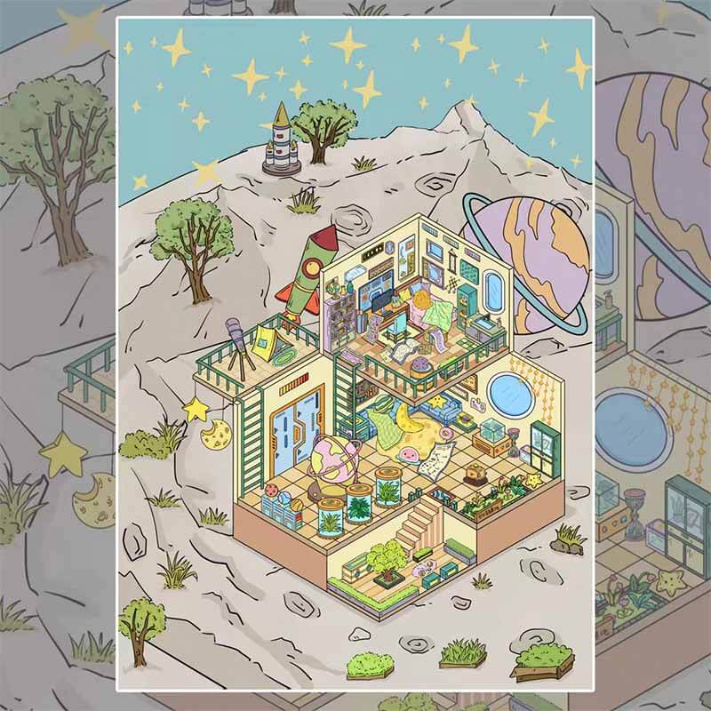 Galaxy Secrets DIY 3D Scenes Sticker 4 Cute Miniature Scenes(L)