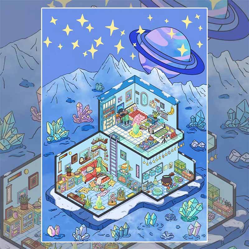 Galaxy Secrets DIY 3D Scenes Sticker 4 Cute Miniature Scenes(L)