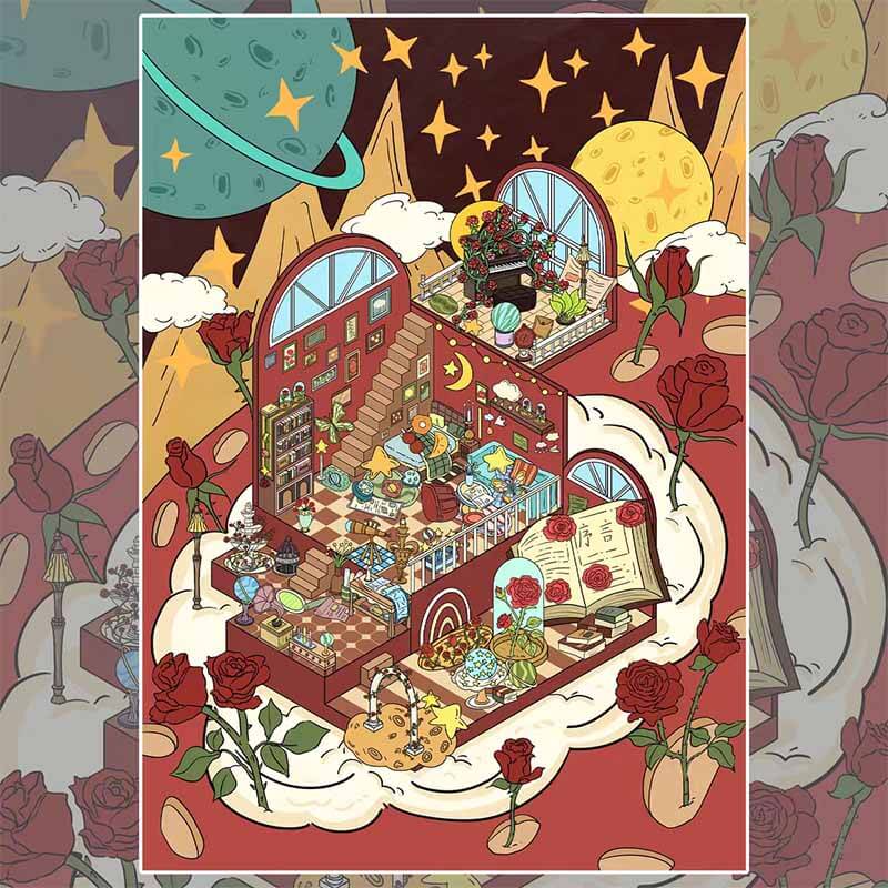 Galaxy Secrets DIY 3D Scenes Sticker 4 Cute Miniature Scenes(L)