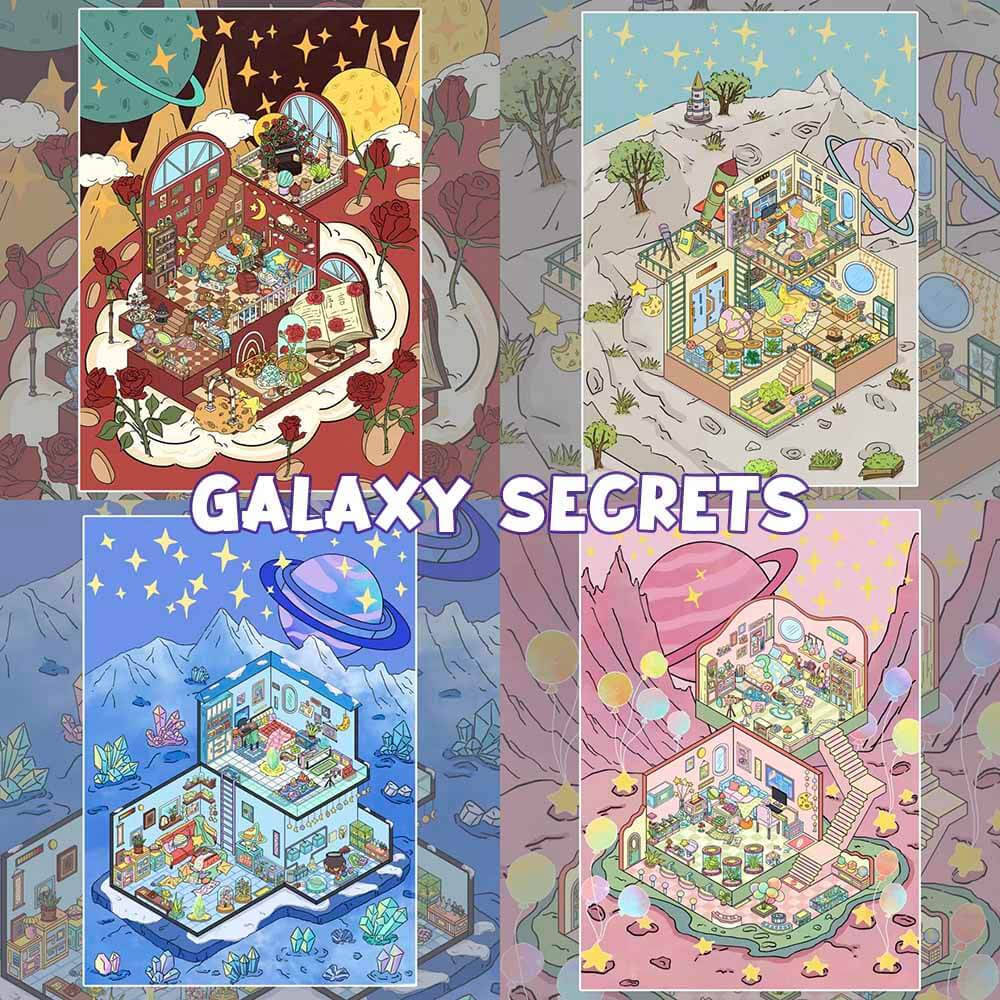 Galaxy Secrets DIY 3D Scenes Sticker 4 Cute Miniature Scenes(L)