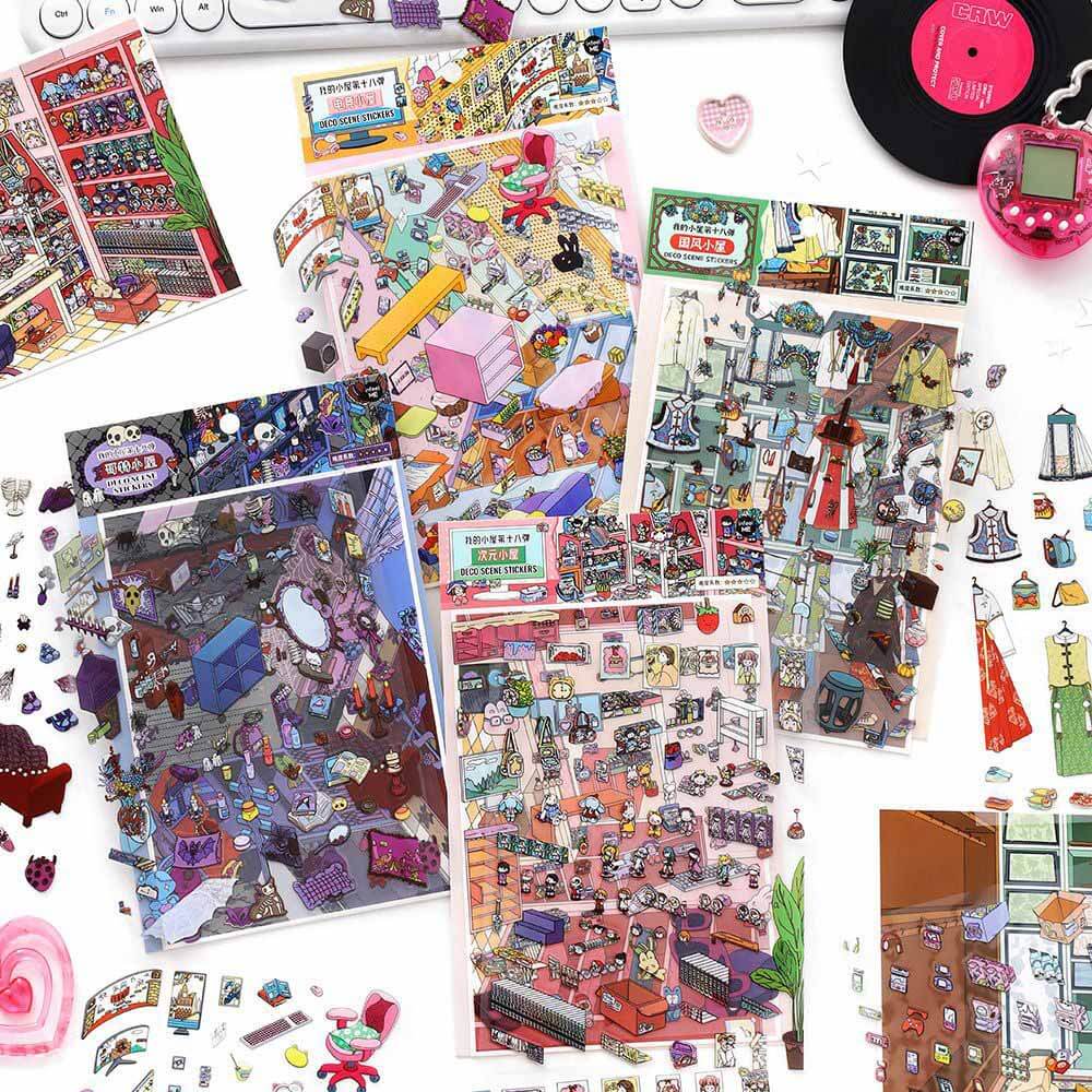 Gaming Cottage DIY 3D Scene Stickers 4 Cute Scenes(S)