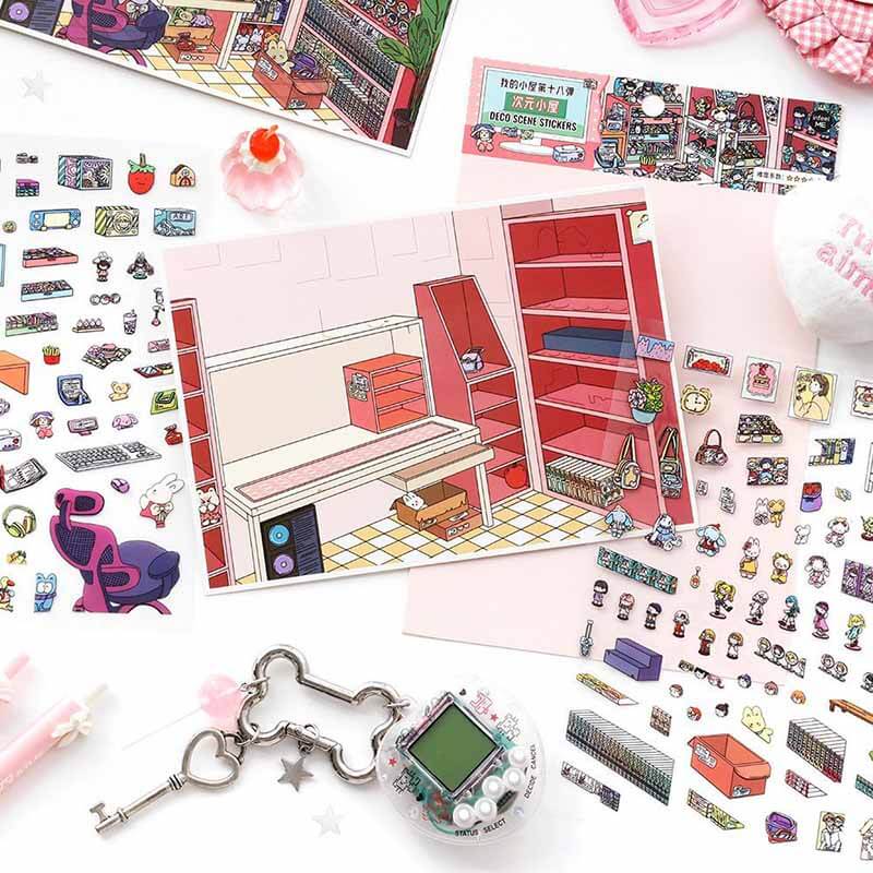 Gaming Cottage DIY 3D Scene Stickers 4 Cute Scenes(S)