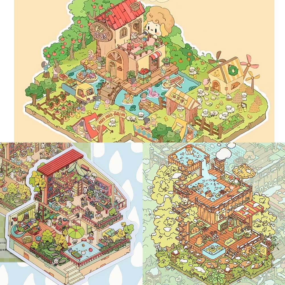 Gentle Paws DIY 3D Scene Stickers 3 Cute Miniature Scenes