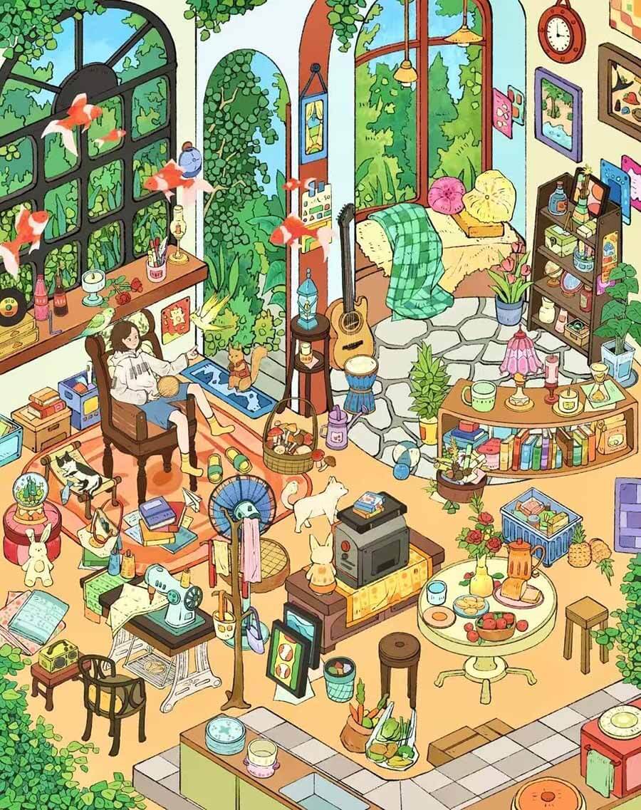 Green Light Street DIY 3D Scene Stickers 4 Cute Miniature Scenes(M&L)