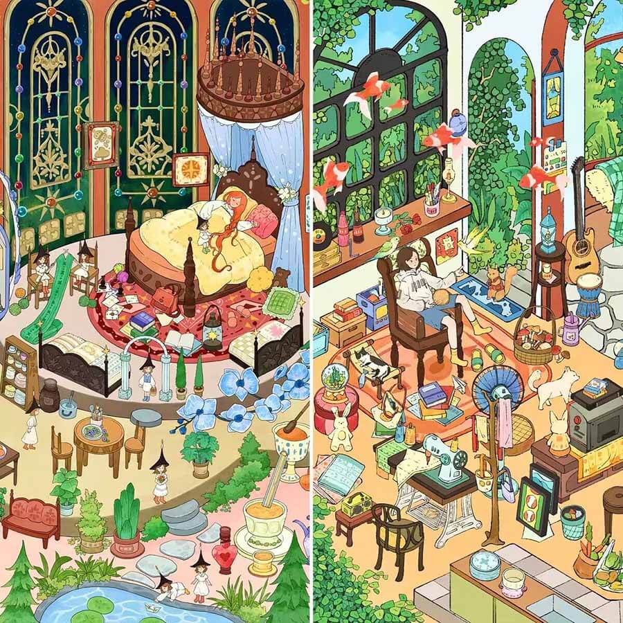 Green Light Street DIY 3D Scene Stickers 4 Cute Miniature Scenes(M&L)