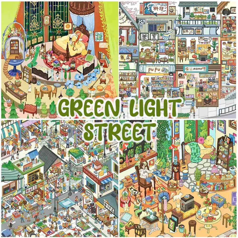 Green Light Street DIY 3D Scene Stickers 4 Cute Miniature Scenes(M&L)