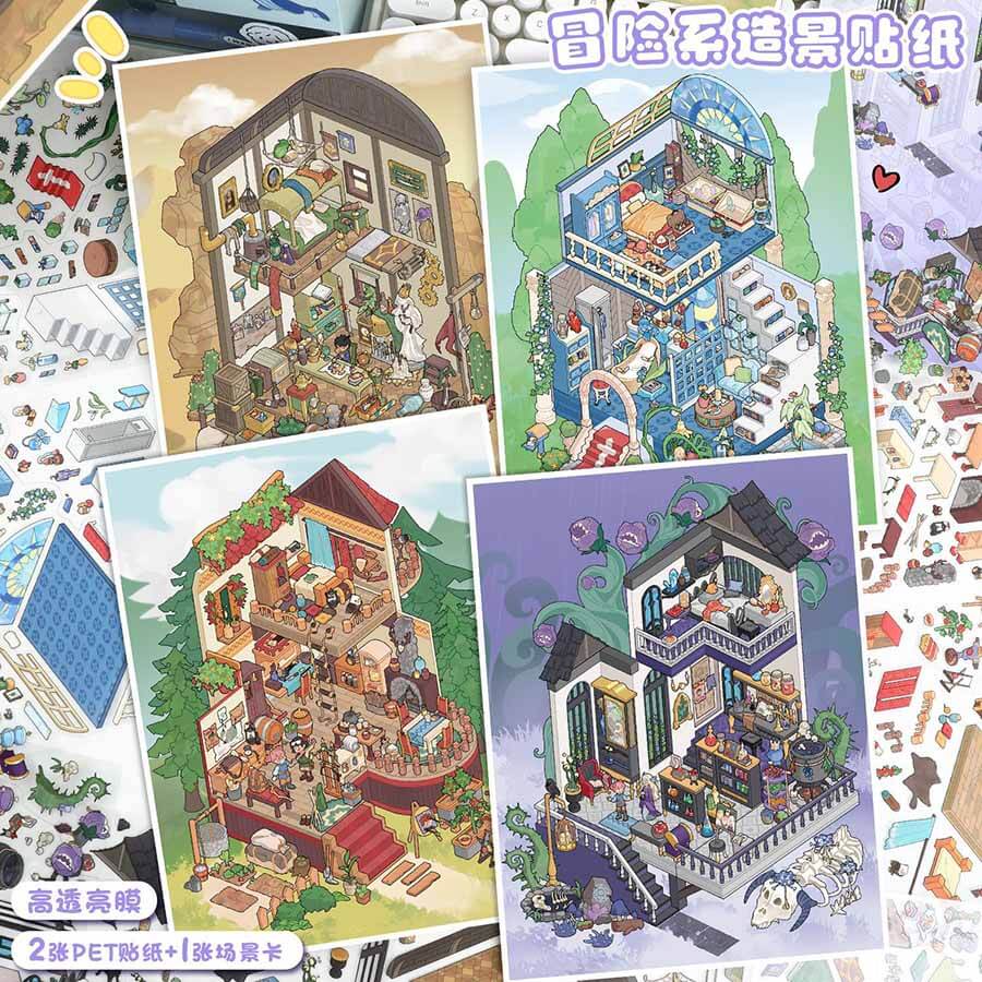 Guild Homes 3D Scene Stickers | Fantasy Miniature Diorama Kit