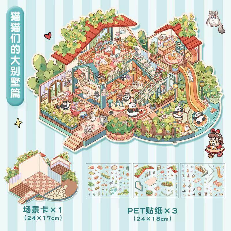 Oversized Cottage DIY 3D Scene Stickers 4 Cute Miniature Scenes