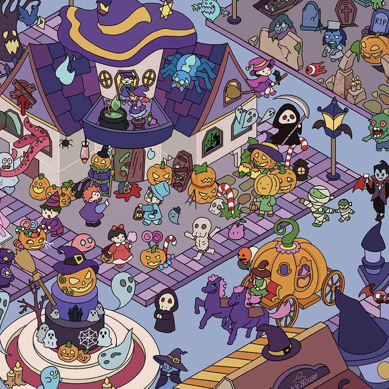 Halloween Night DIY 3D Scenes Sticker Cute Miniature Scenes(L)