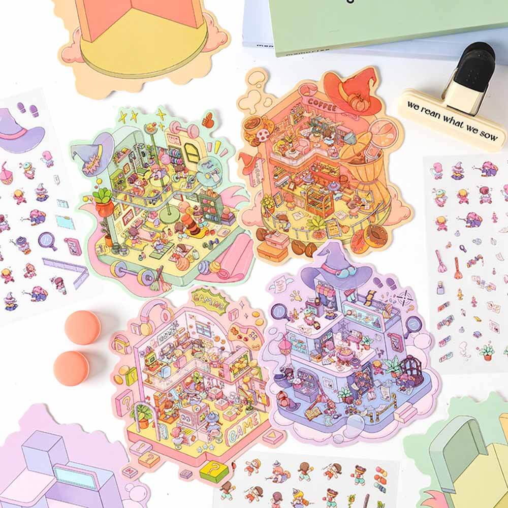 Hangout Haven DIY 3D Sticker Collection 4 Cute Miniature Scenes(S)