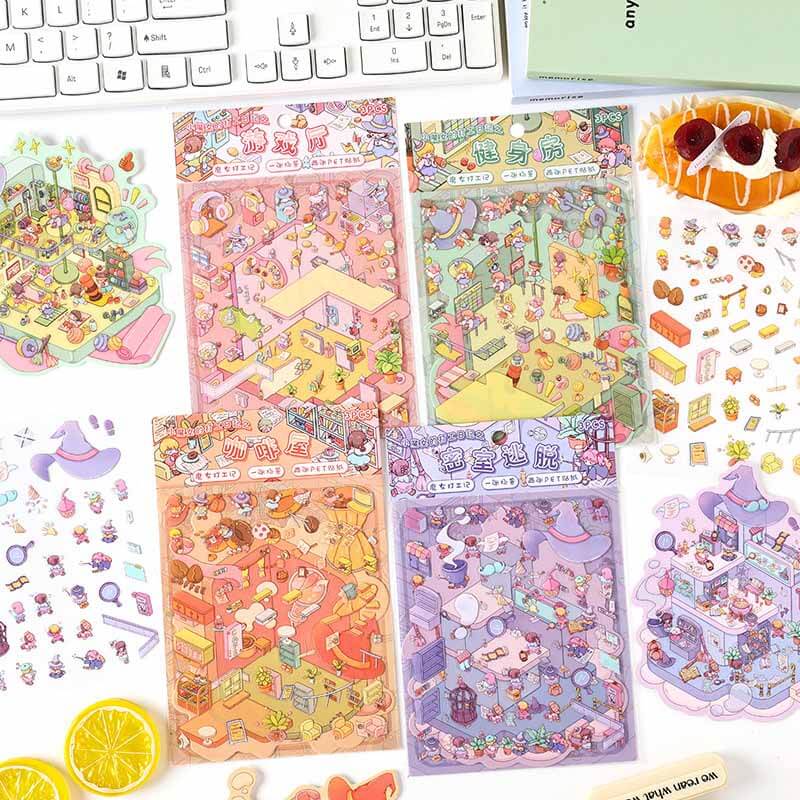 Hangout Haven DIY 3D Sticker Collection 4 Cute Miniature Scenes(S)