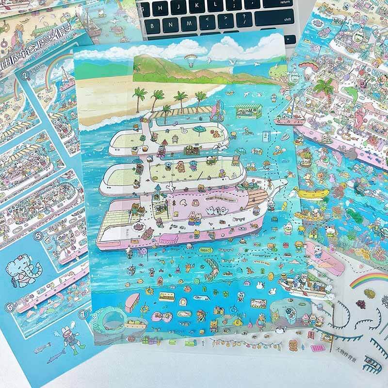 Happy Cruise Holiday DIY 3D Scene Stickers Cute Miniature Scenes(xL)