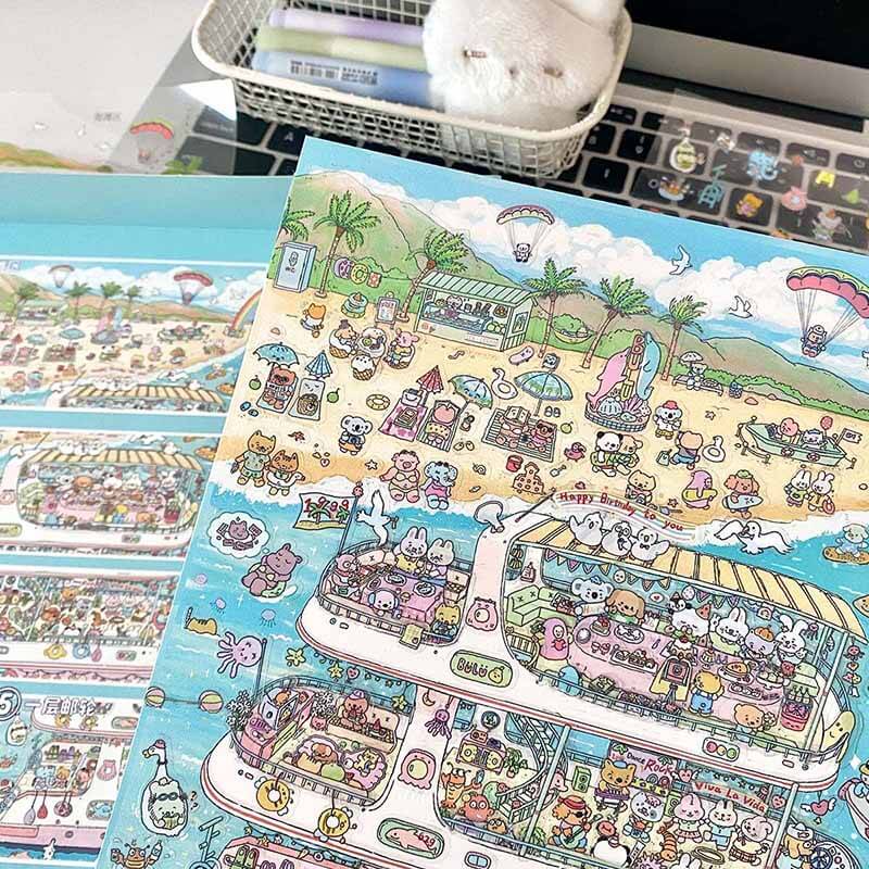 Happy Cruise Holiday DIY 3D Scene Stickers Cute Miniature Scenes(xL)