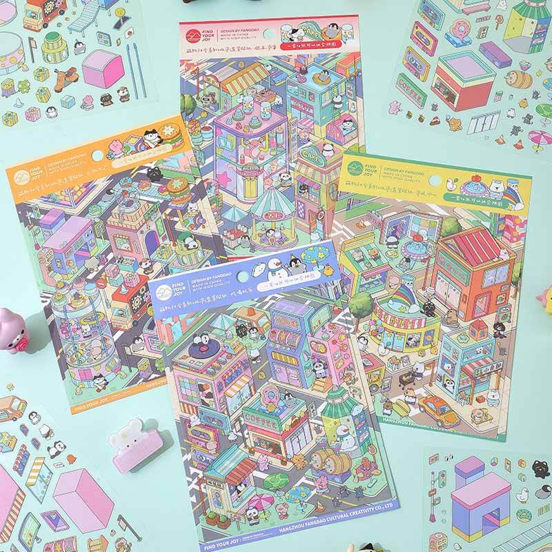 Happy Town Life DIY 3D Scene Stickers 4 Cute Miniature Scenes (M)