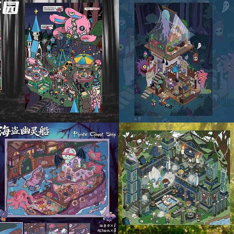 Haunted Park DIY 3D Scene Stickers 4 Cute Miniature Scenes(L)