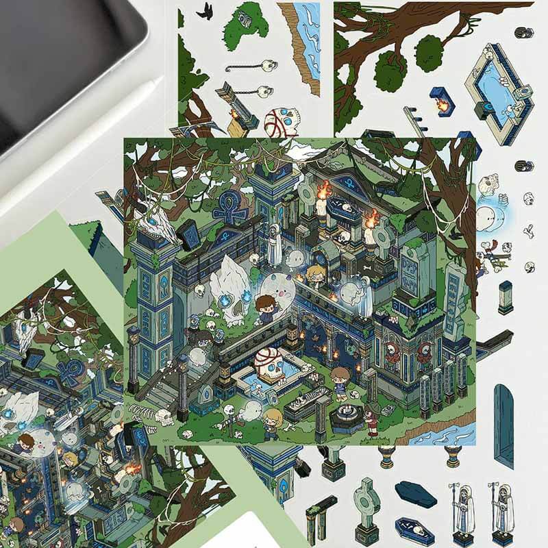 Haunted Park DIY 3D Scene Stickers 4 Cute Miniature Scenes(L)