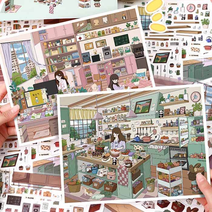 Easy Workday DIY 3D Scene Stickers 2 Cute Miniature Scenes(L)
