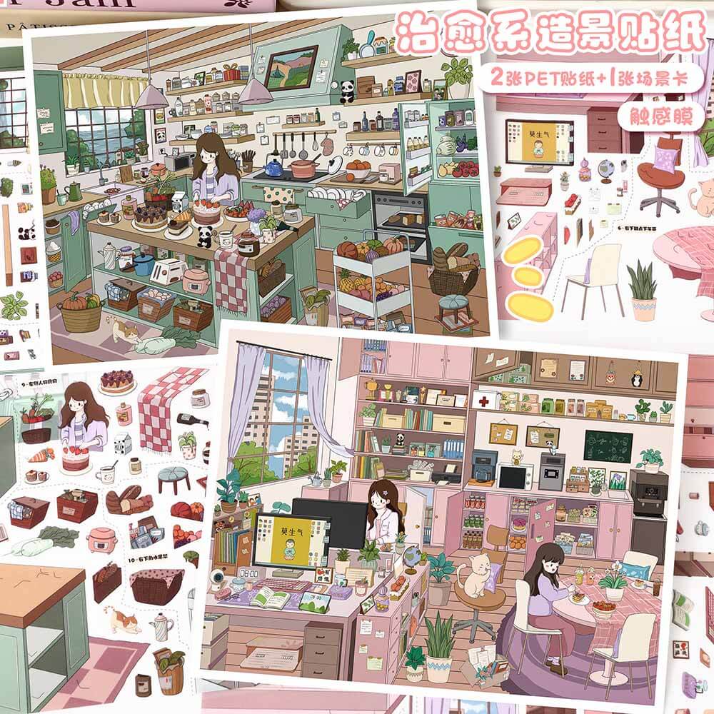 Easy Workday DIY 3D Scene Stickers 2 Cute Miniature Scenes(L)