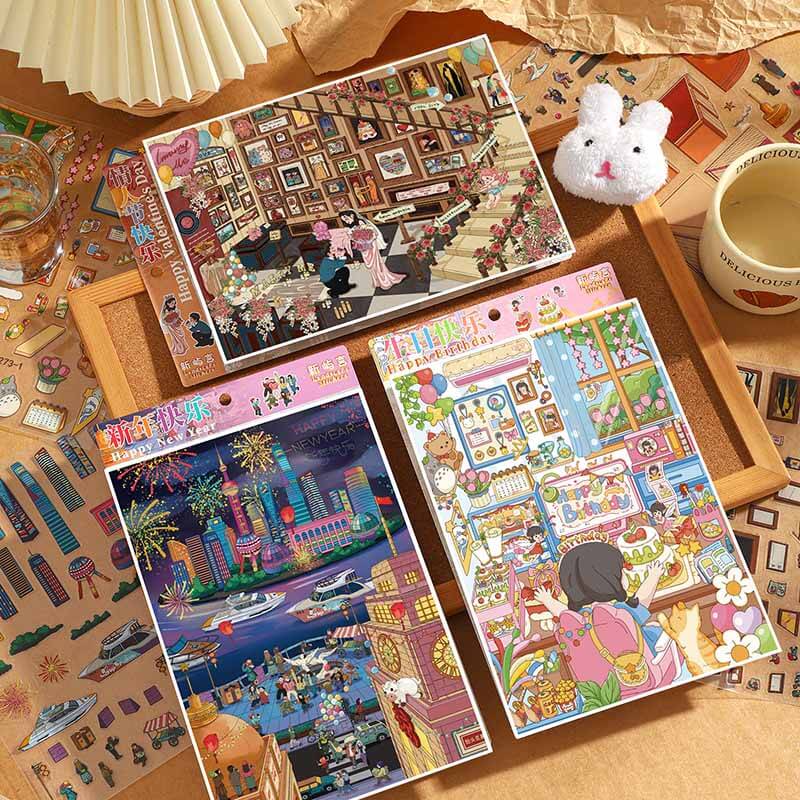 Holiday Wishe  DIY 3D Scene Stickers 3 Cute Miniature Scenes(L)