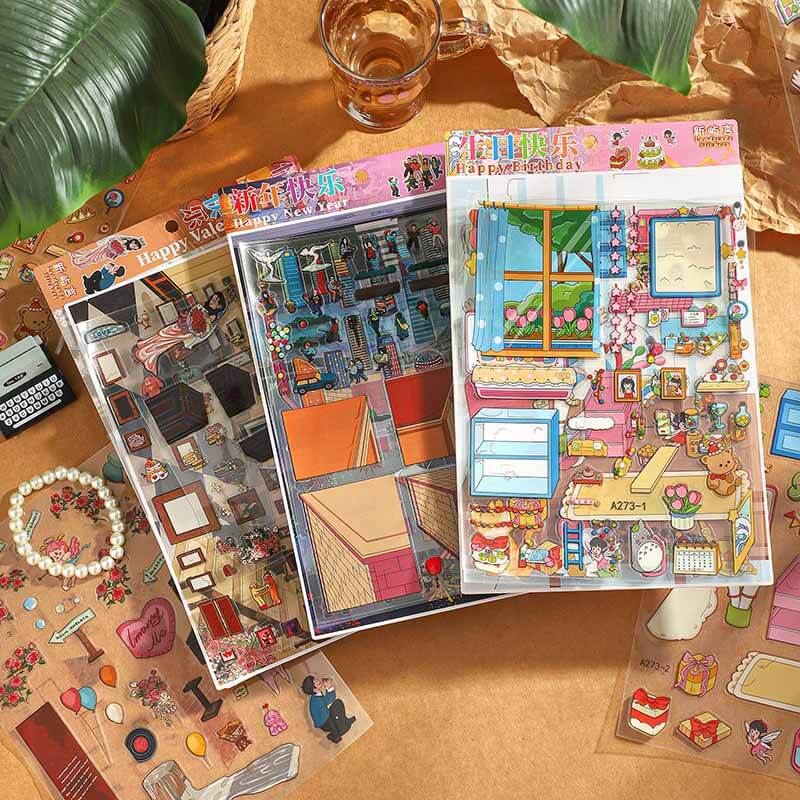 Holiday Wishe  DIY 3D Scene Stickers 3 Cute Miniature Scenes(L)