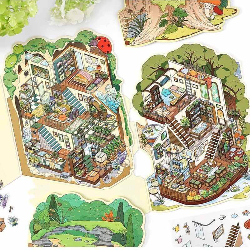 Hollow Realms DIY 3D Scene Stickers 4 Cute Miniature Scenes(S)